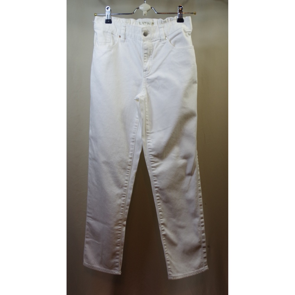 Chicos Platinum Ankle Jeans Womens 00 White Embroidered Back Pocket Straight Leg